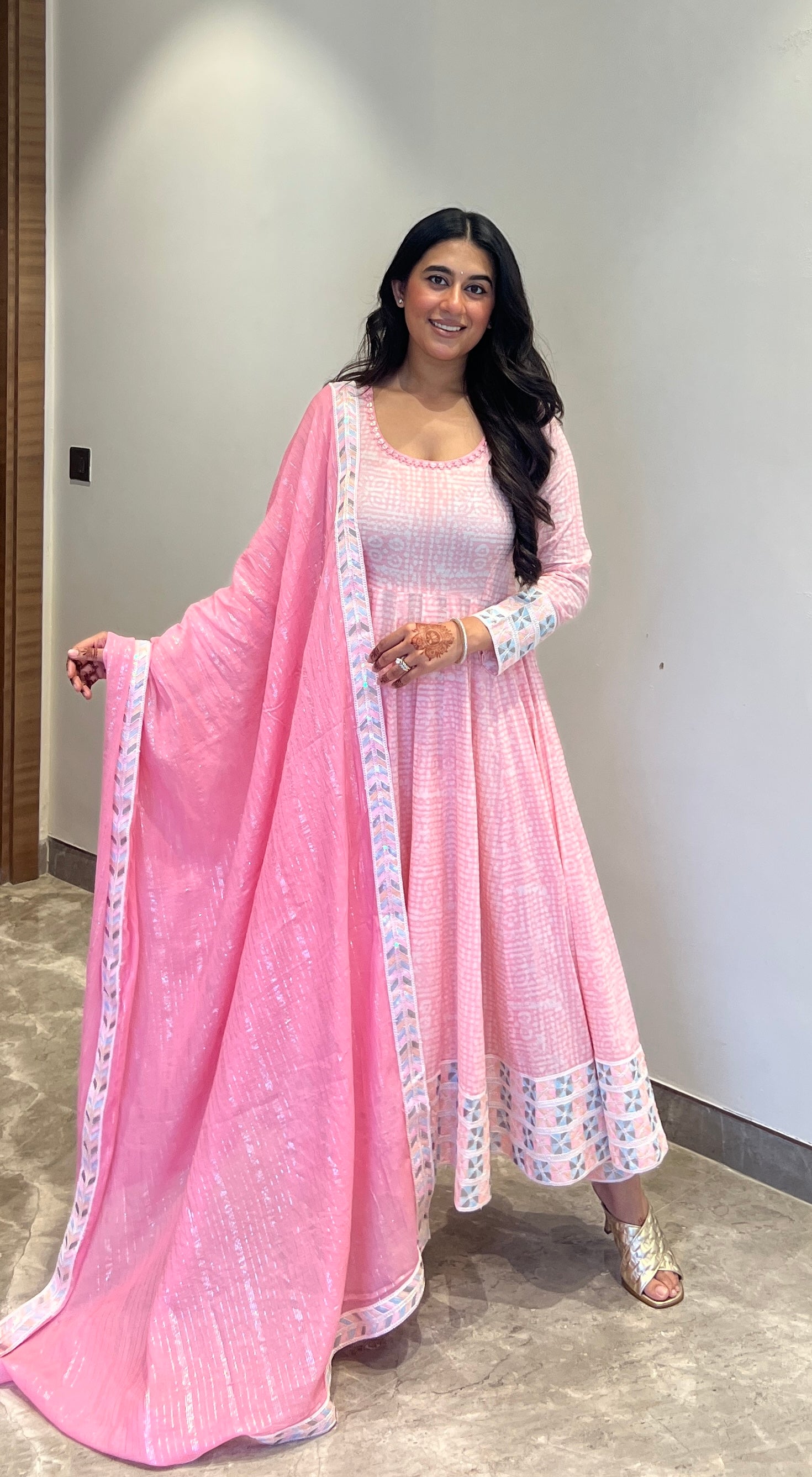 Gulnaar Pink Batik Anarkali Set