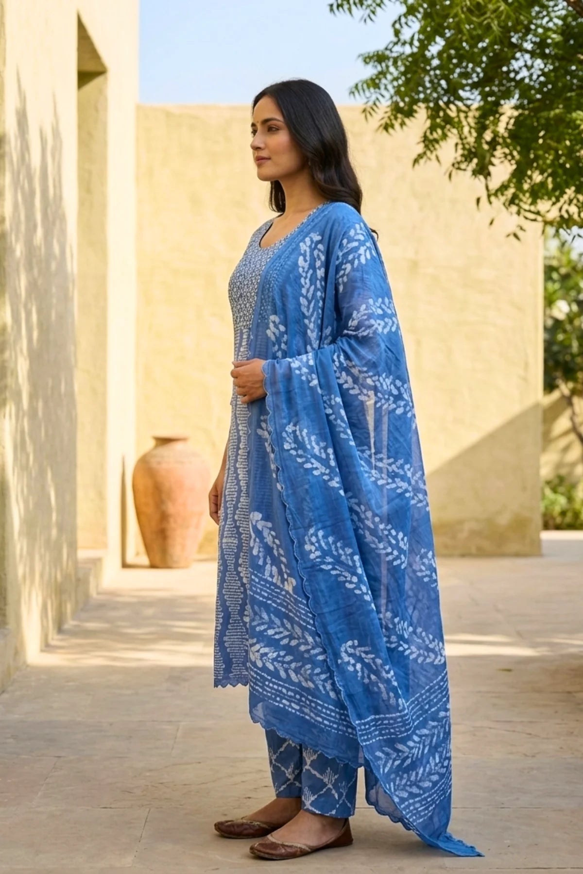Skyfall Batik Modal Kurta Set – back view | handcrafted batik ethnic wear for women | Shades of You