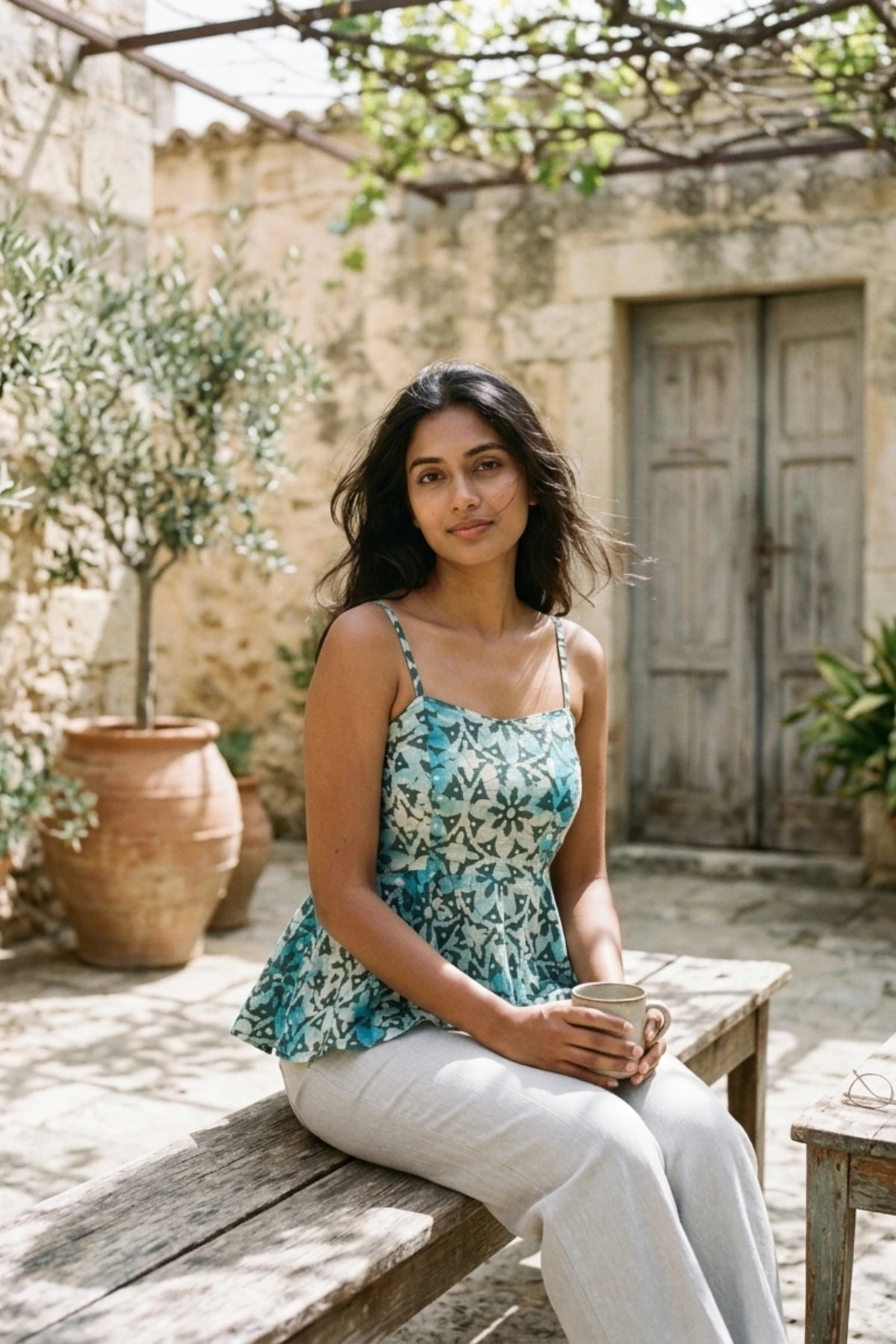 Blue Meadow Batik Peplum Top