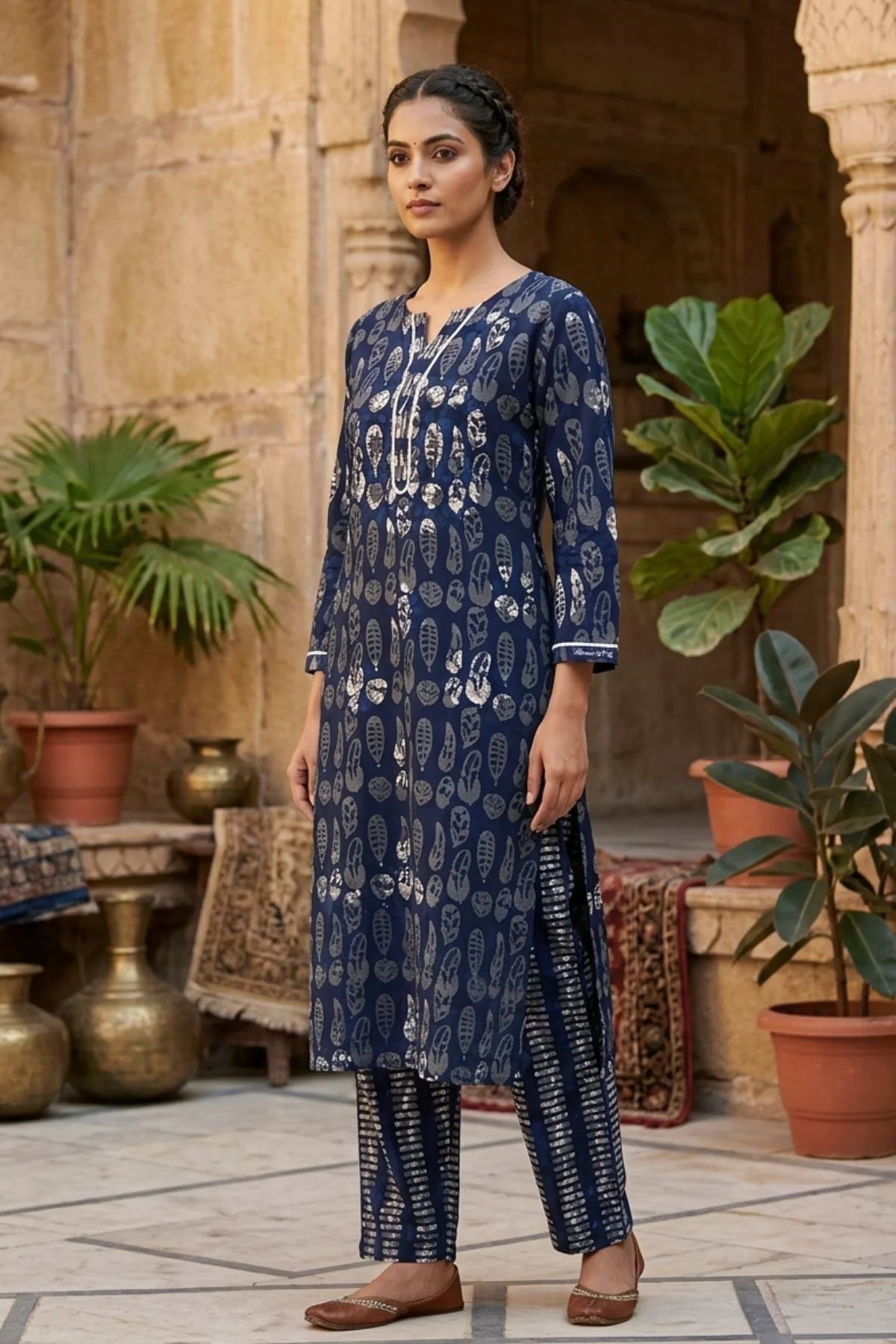 Silver Tide Batik Kurta Set – front view | handcrafted batik ethnic wear for women | Shades of You