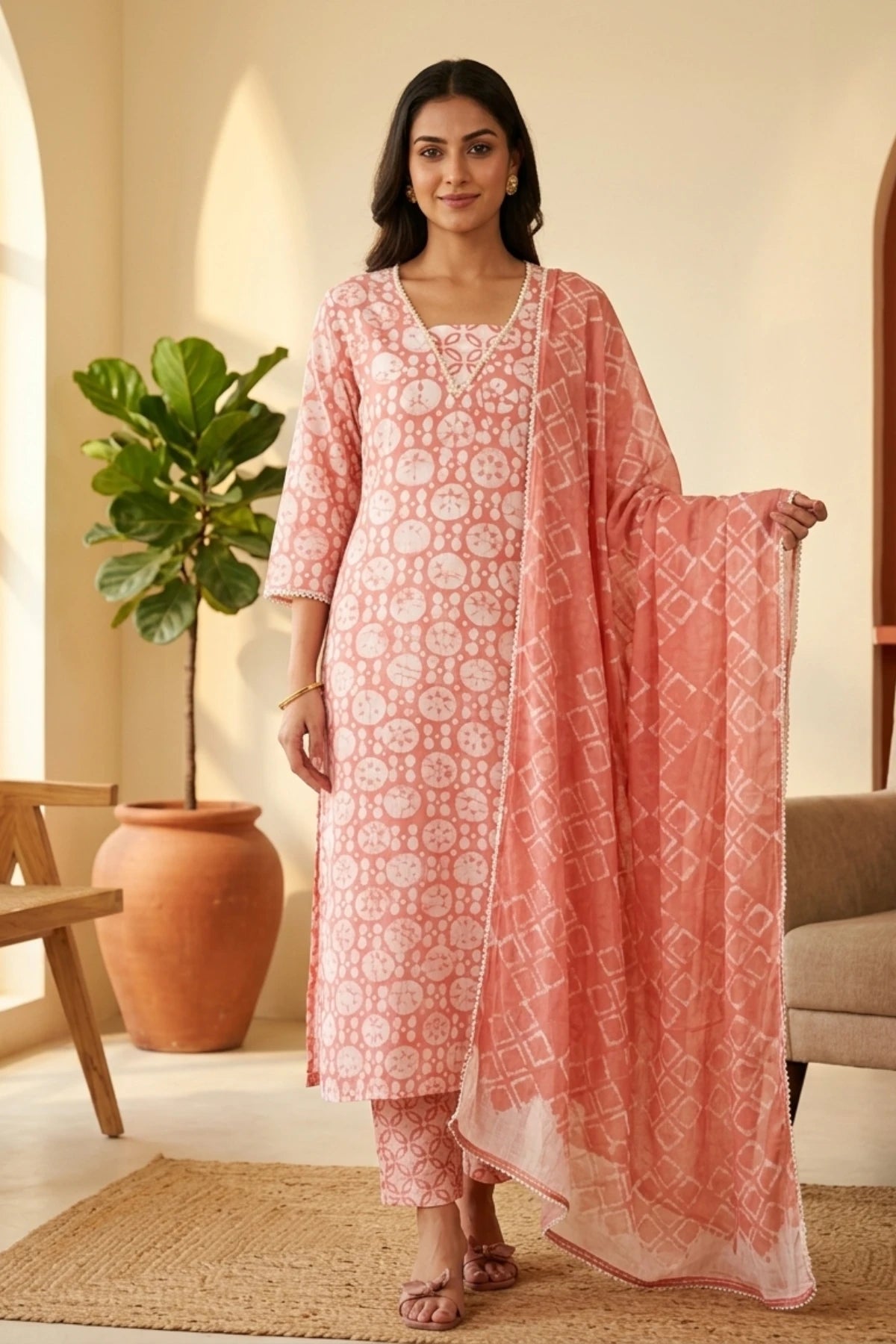 Rose Handprinted Batik Suit Set