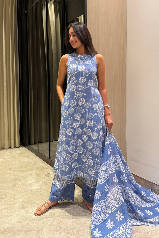 Chandni Silver Lining Batik Kurta Set – lifestyle shot | handcrafted batik ethnic wear for women | Shades of You, detail