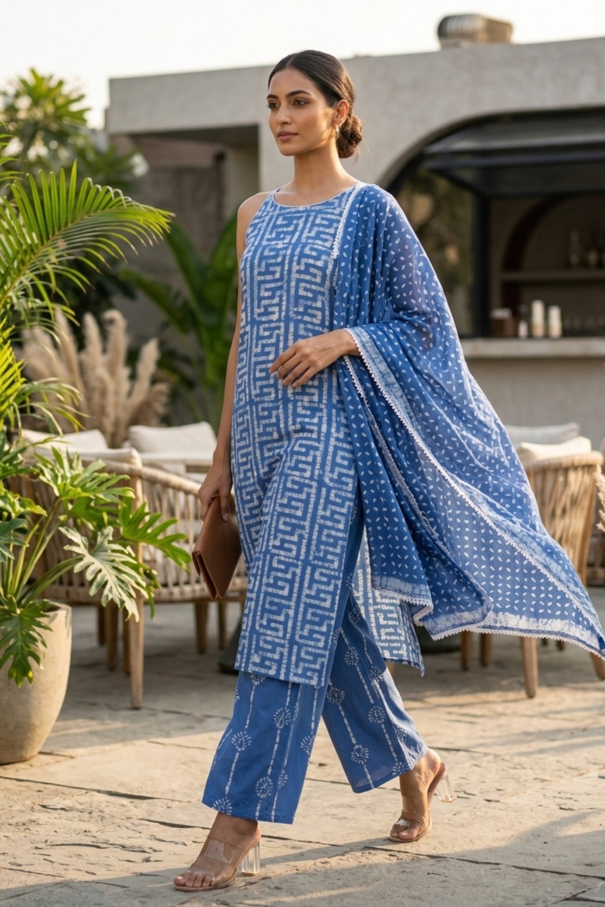 Batik Noodle Strap Sky Suit Set