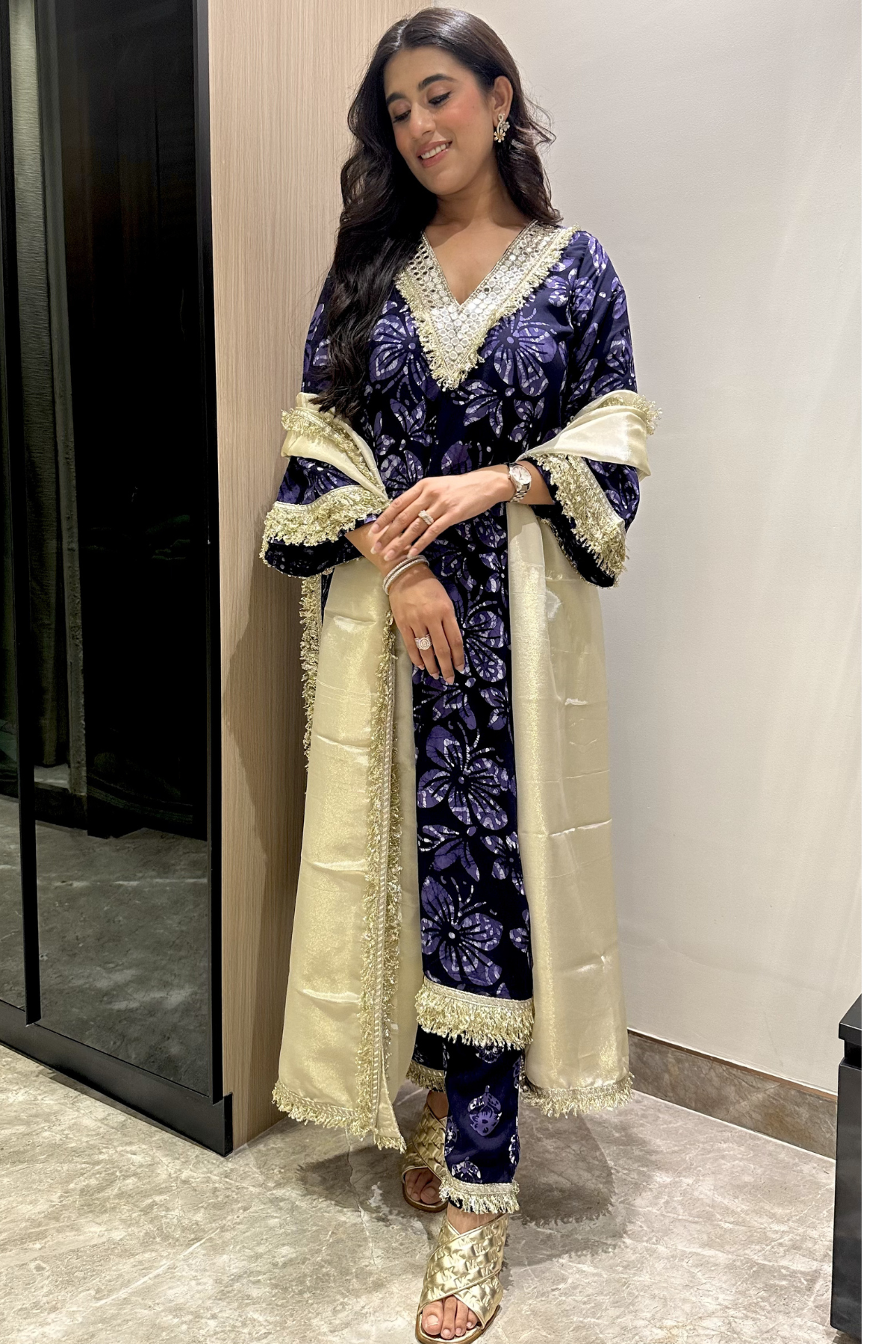 Midnight Batik Mirror Work Suit Set