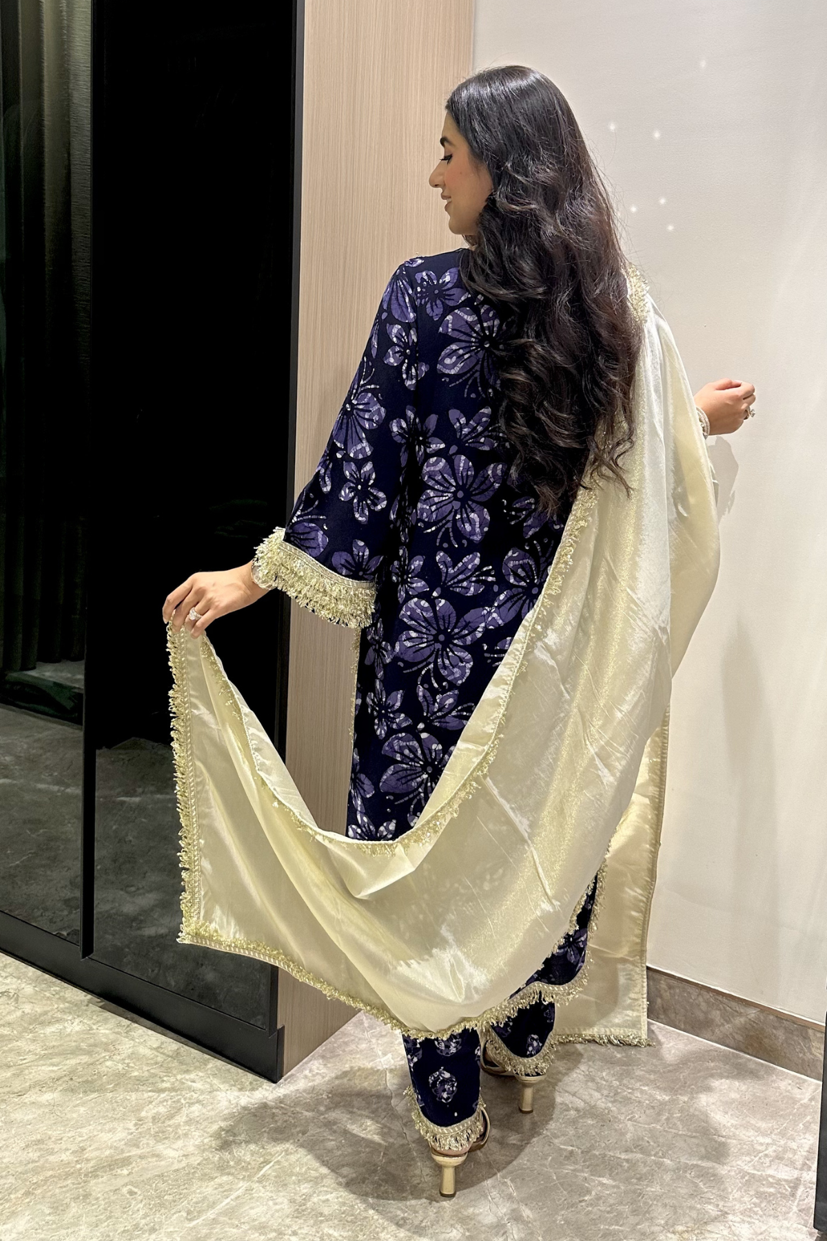 Midnight Batik Mirror Work Suit Set