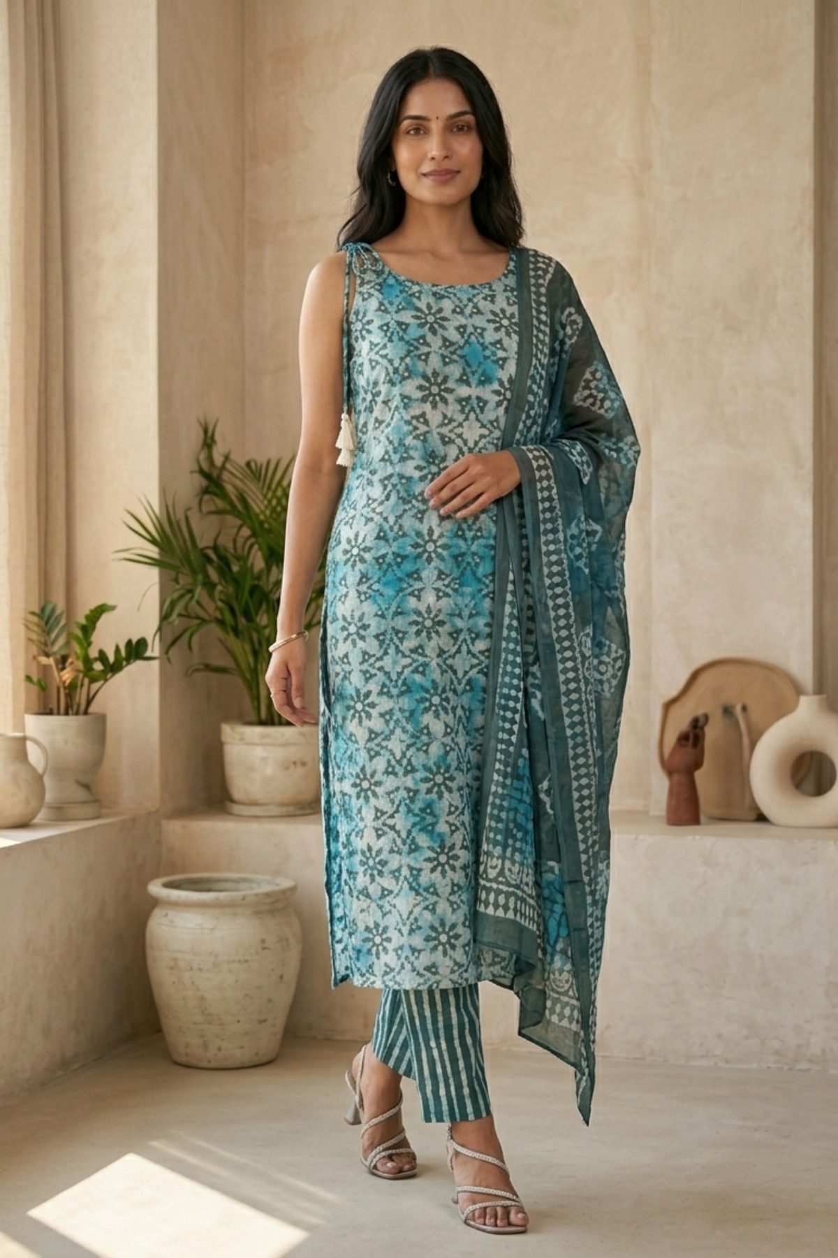 Batik Grey Aasman Suit Set
