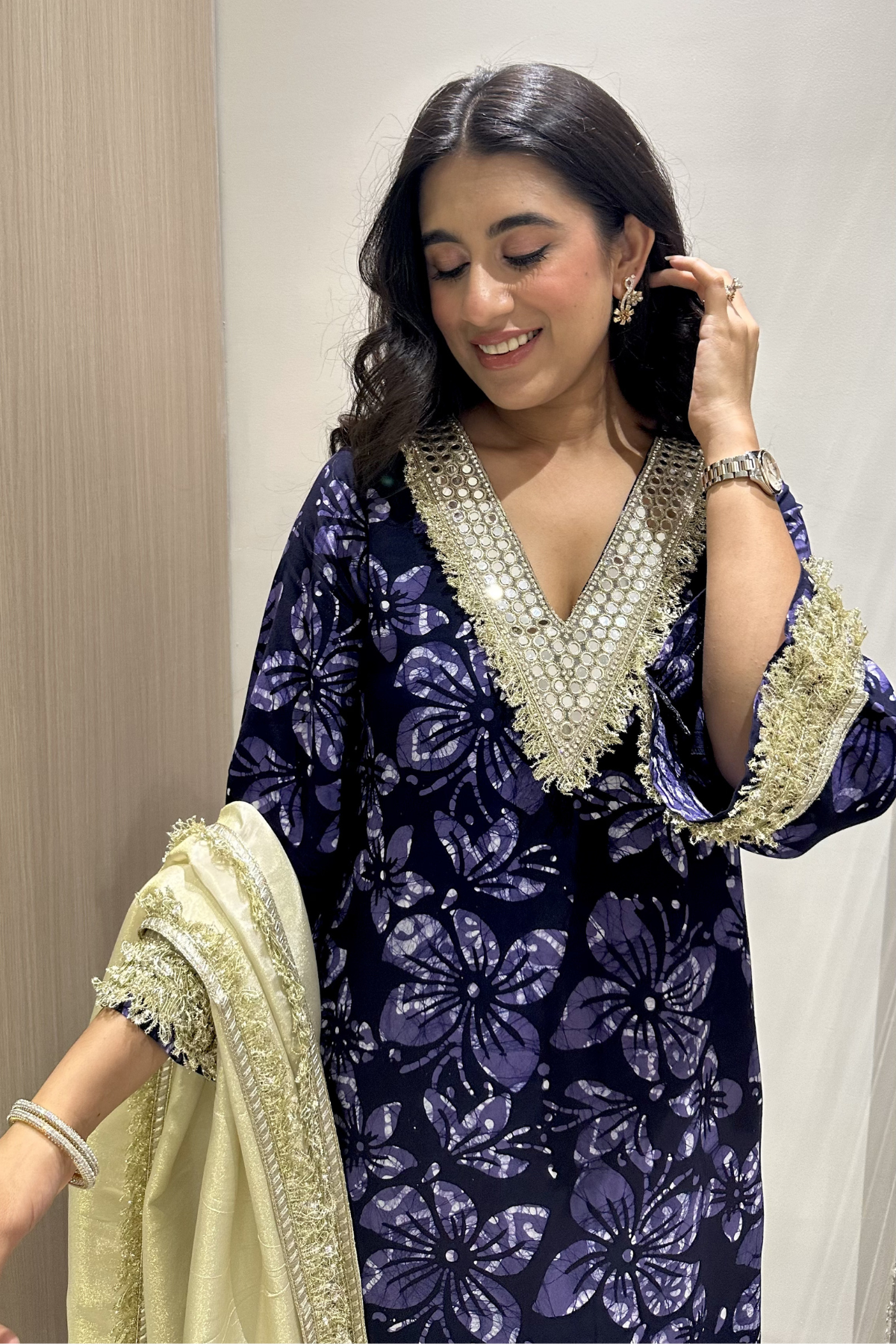 Midnight Batik Mirror Work Suit Set