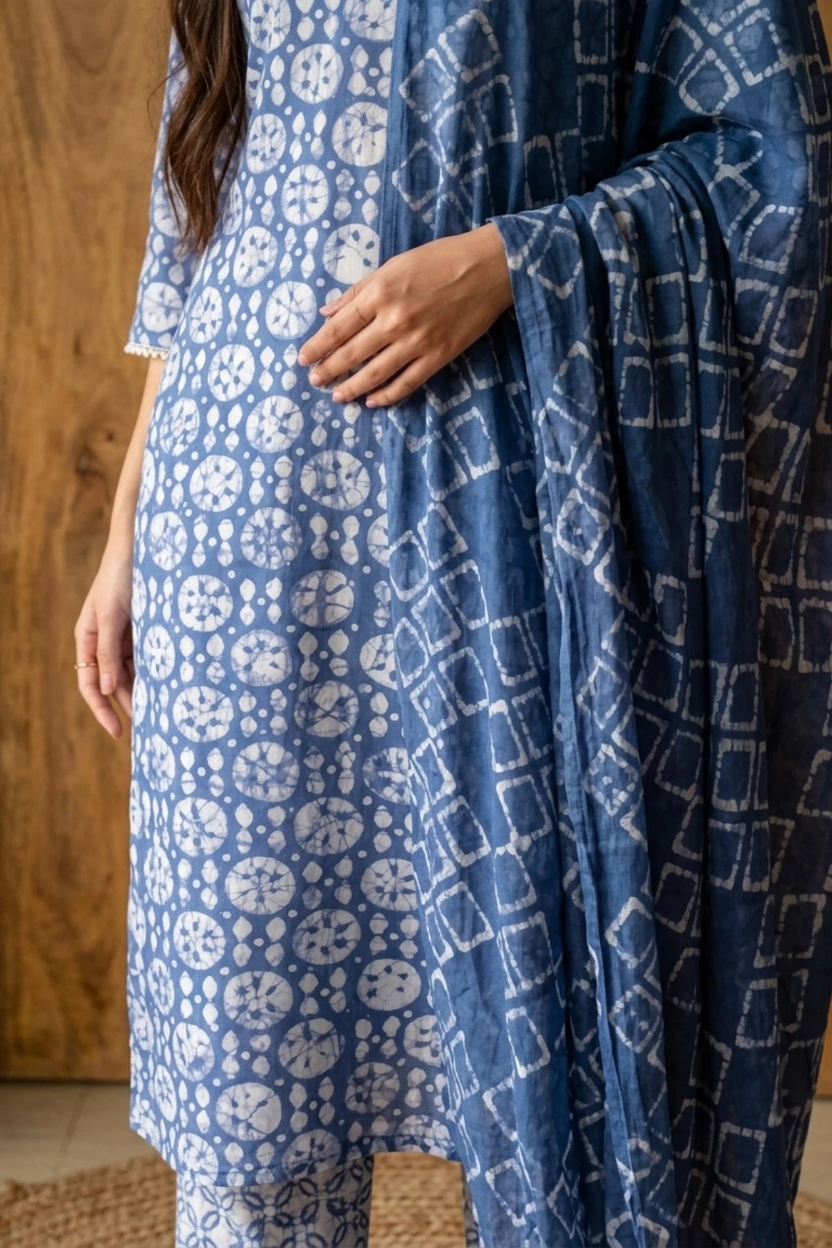 Blue Handprinted Batik Suit Set