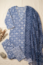 Blue Handprinted Batik Suit Set