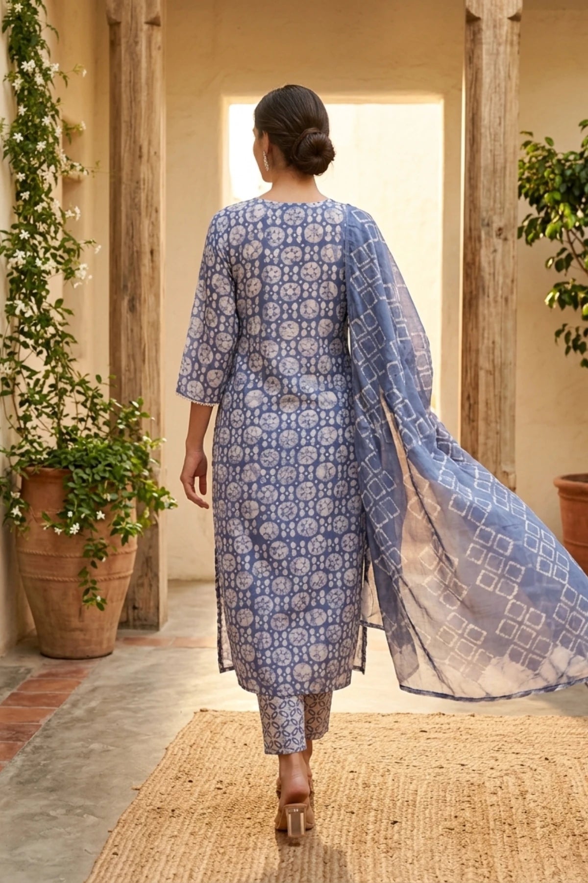 Blue Handprinted Batik Suit Set