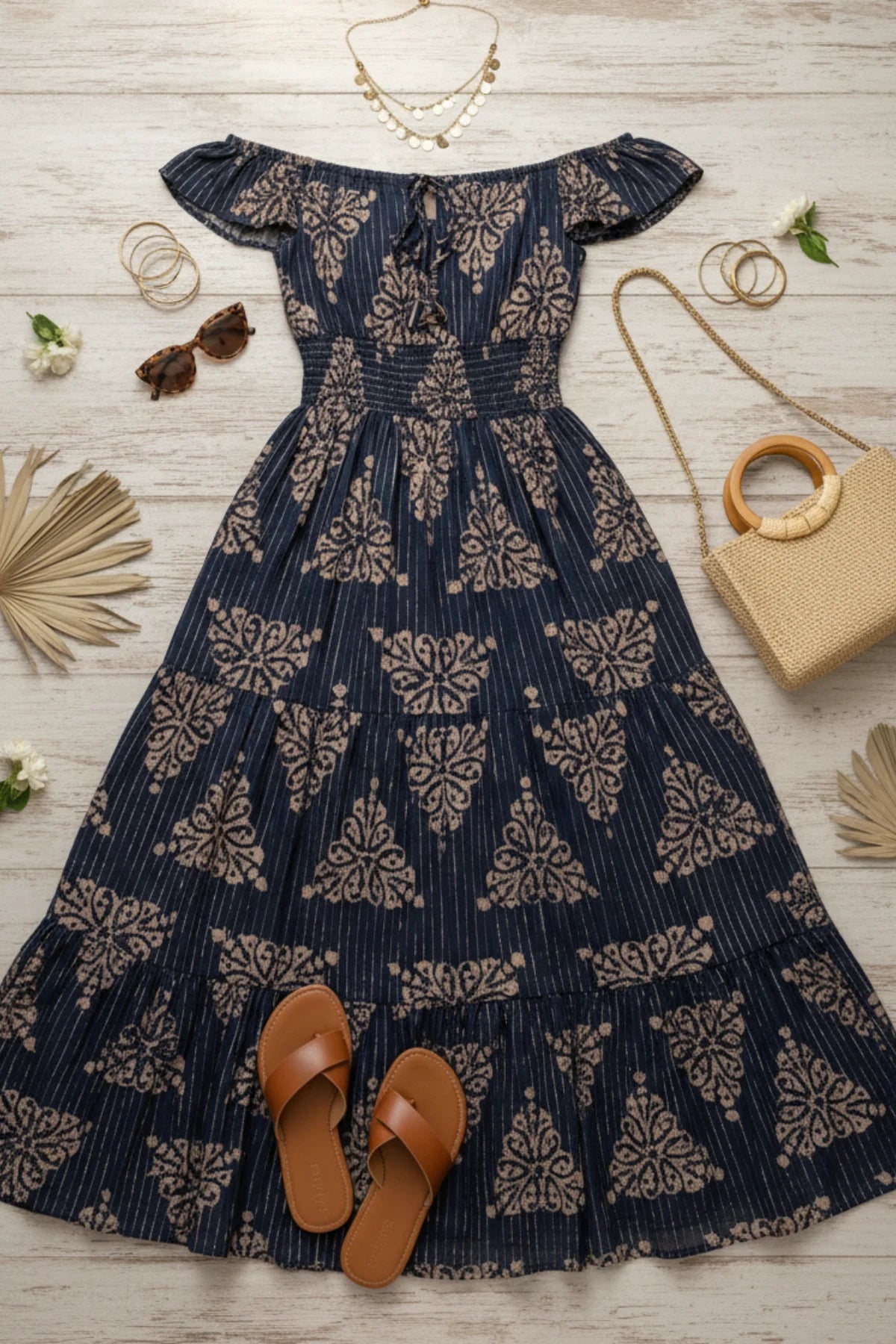 Navy Lurex Cotton Dress – detail shot | handcrafted batik ethnic wear for women | Shades of You