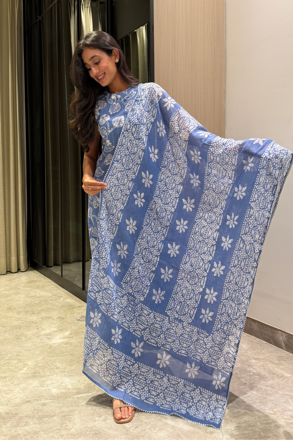 Chandni Silver Lining Batik Kurta Set – movement shot | handcrafted batik ethnic wear for women | Shades of You