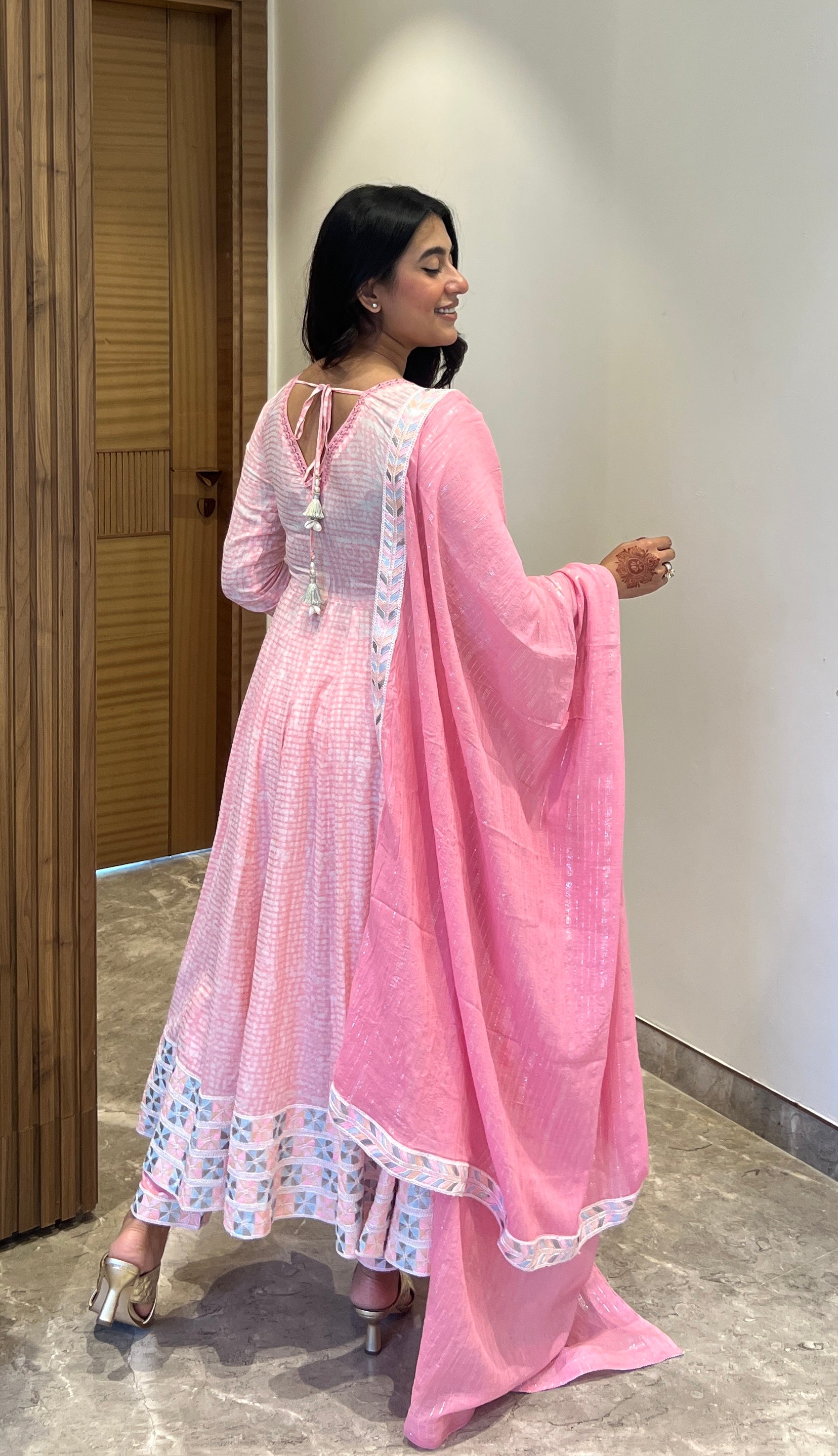 Gulnaar Pink Batik Anarkali Set