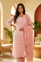 Rose Handprinted Batik Suit Set
