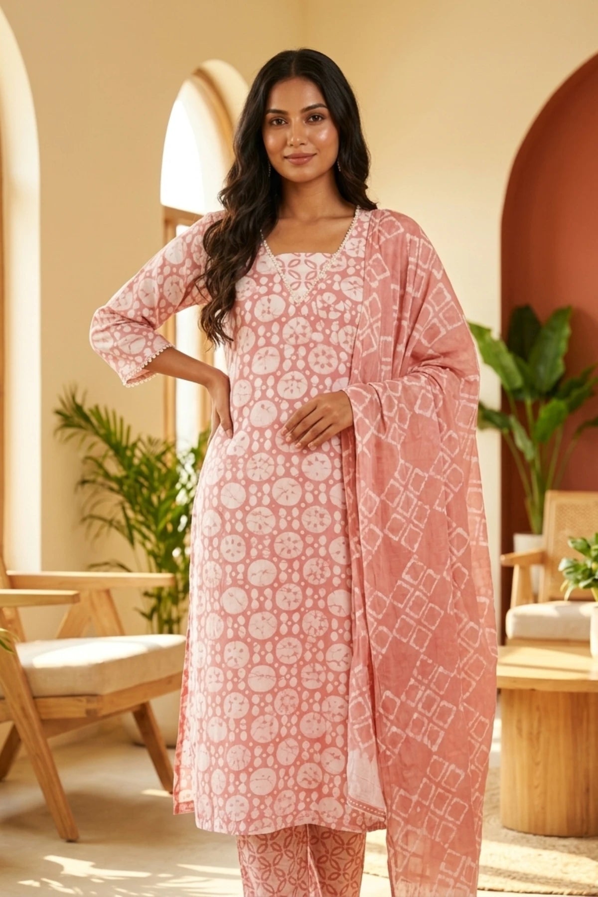 Rose Handprinted Batik Suit Set