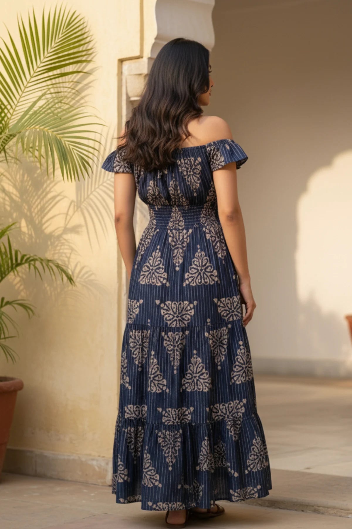 Navy Lurex Cotton Dress – side view | handcrafted batik ethnic wear for women | Shades of You