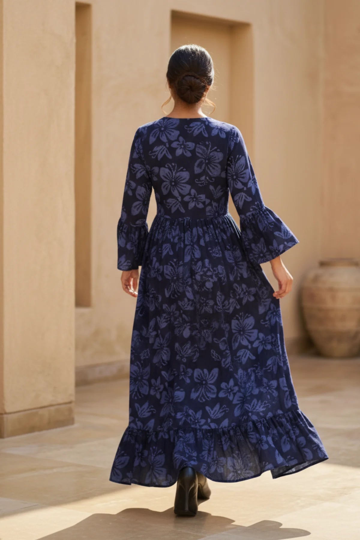 Monsoon Muse Batik Maxi – side view | handcrafted batik ethnic wear for women | Shades of You