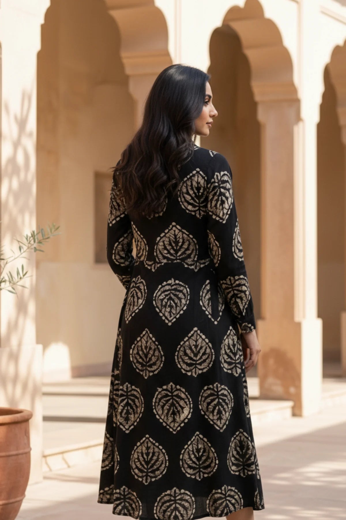 Noir Batik Shirt Dress – side view | handcrafted batik ethnic wear for women | Shades of You
