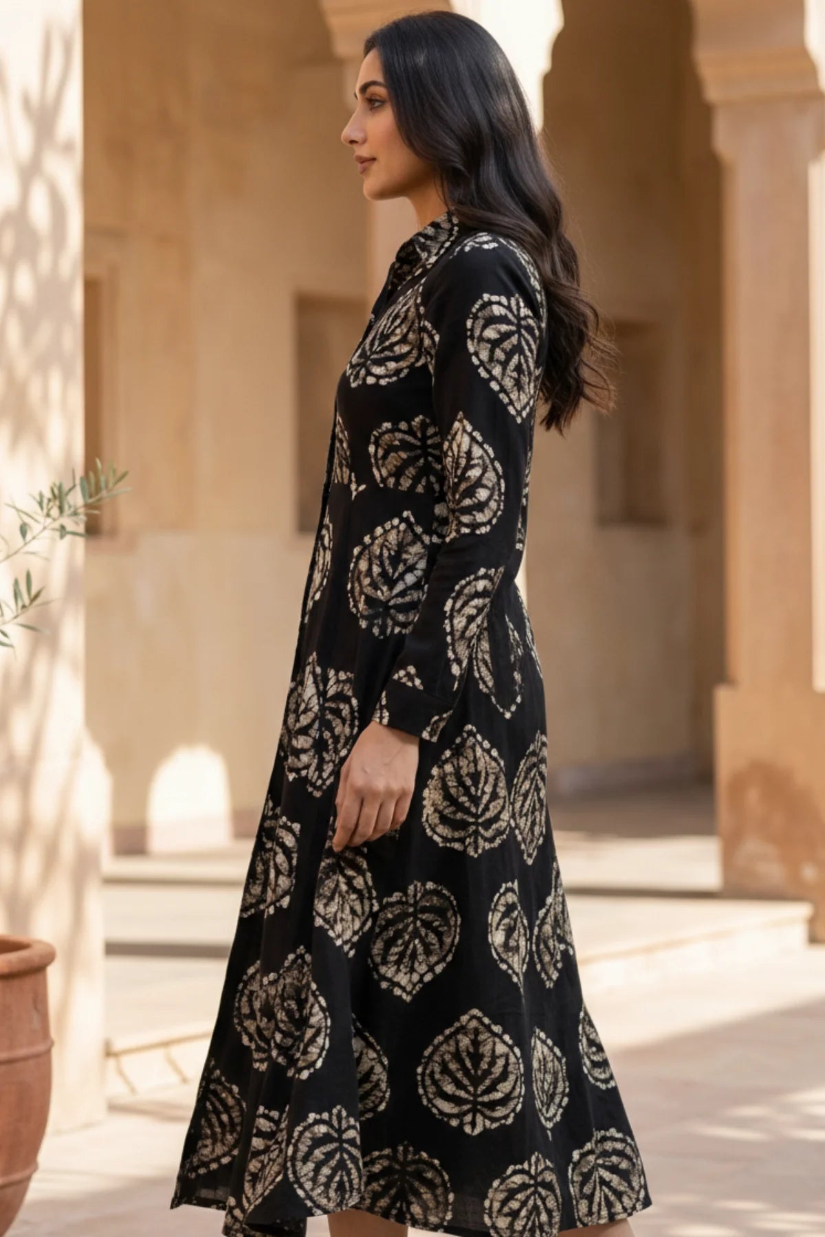 Noir Batik Shirt Dress – back view | handcrafted batik ethnic wear for women | Shades of You