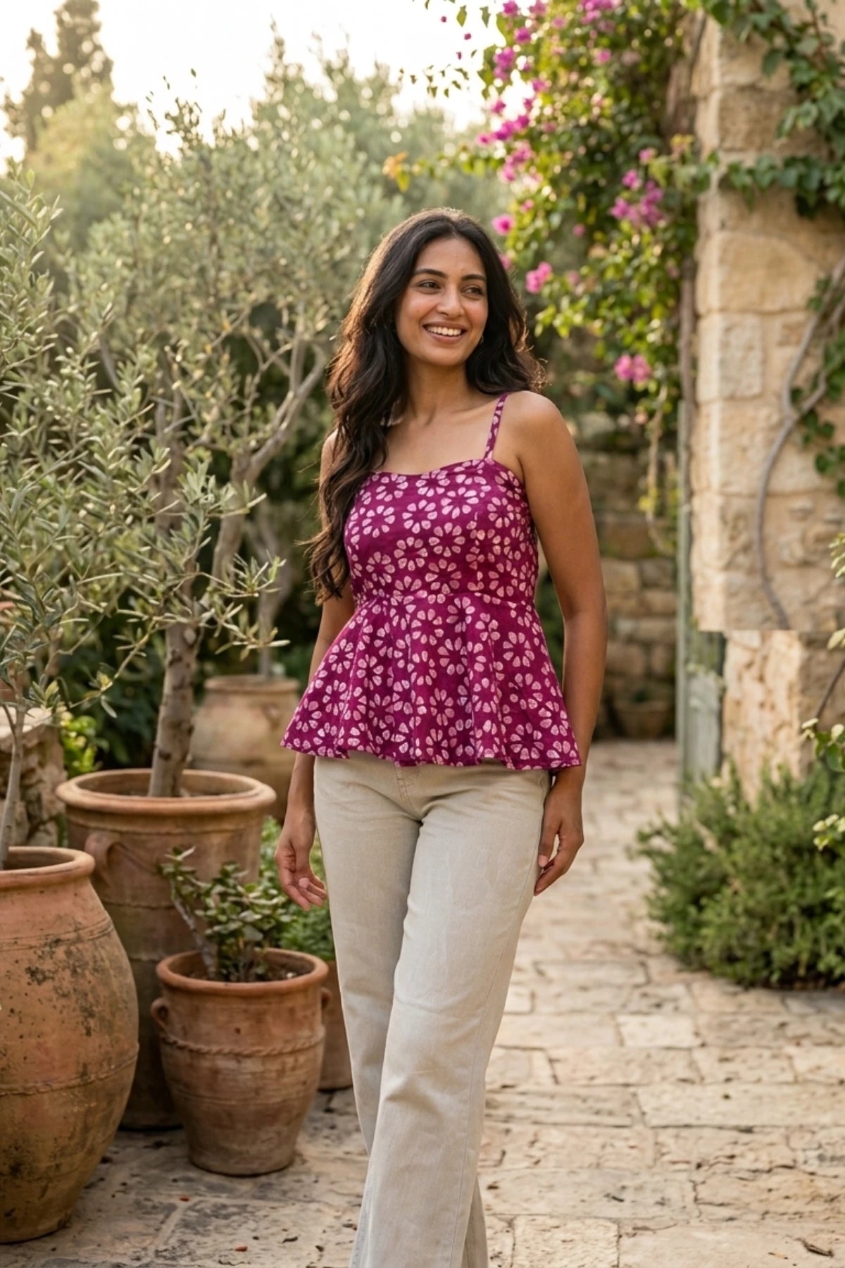 Berry Bloom Batik Peplum Top