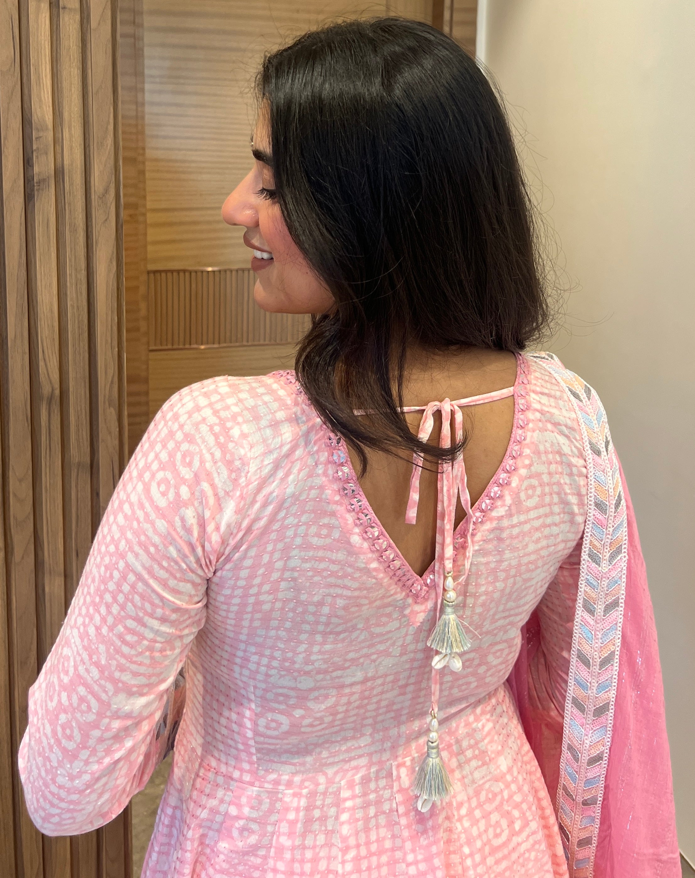 Gulnaar Pink Batik Anarkali Set