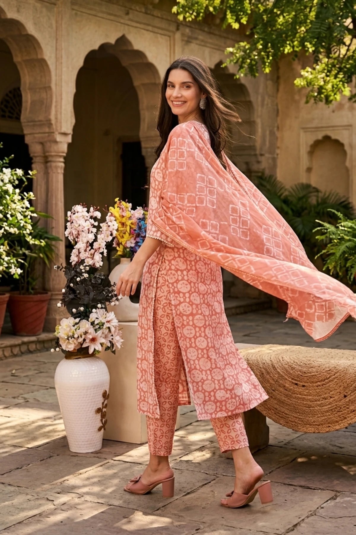 Rose Handprinted Batik Suit Set