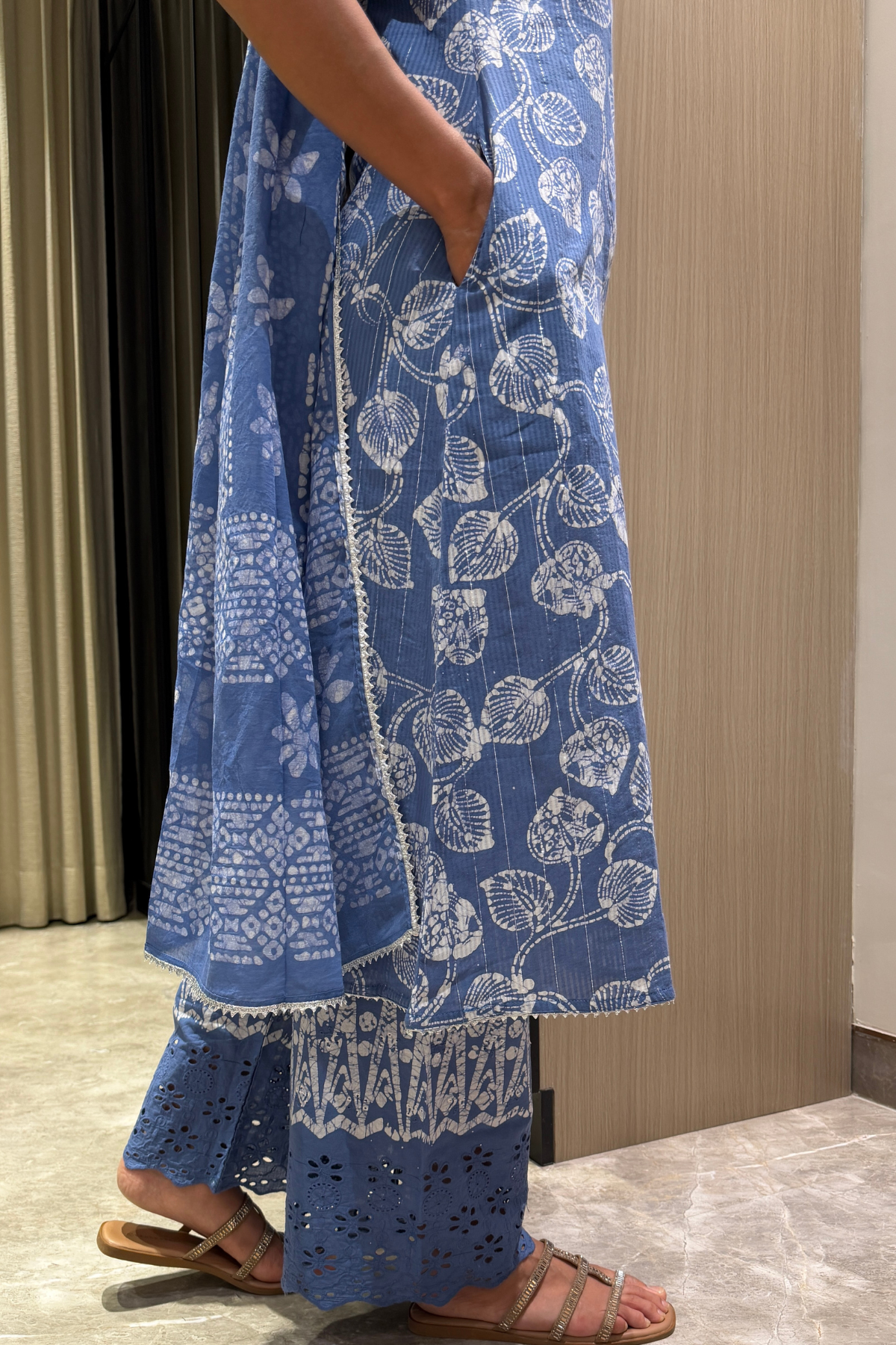 Chandni Silver Lining Batik Kurta Set – close-up detail | handcrafted batik ethnic wear for women | Shades of You
