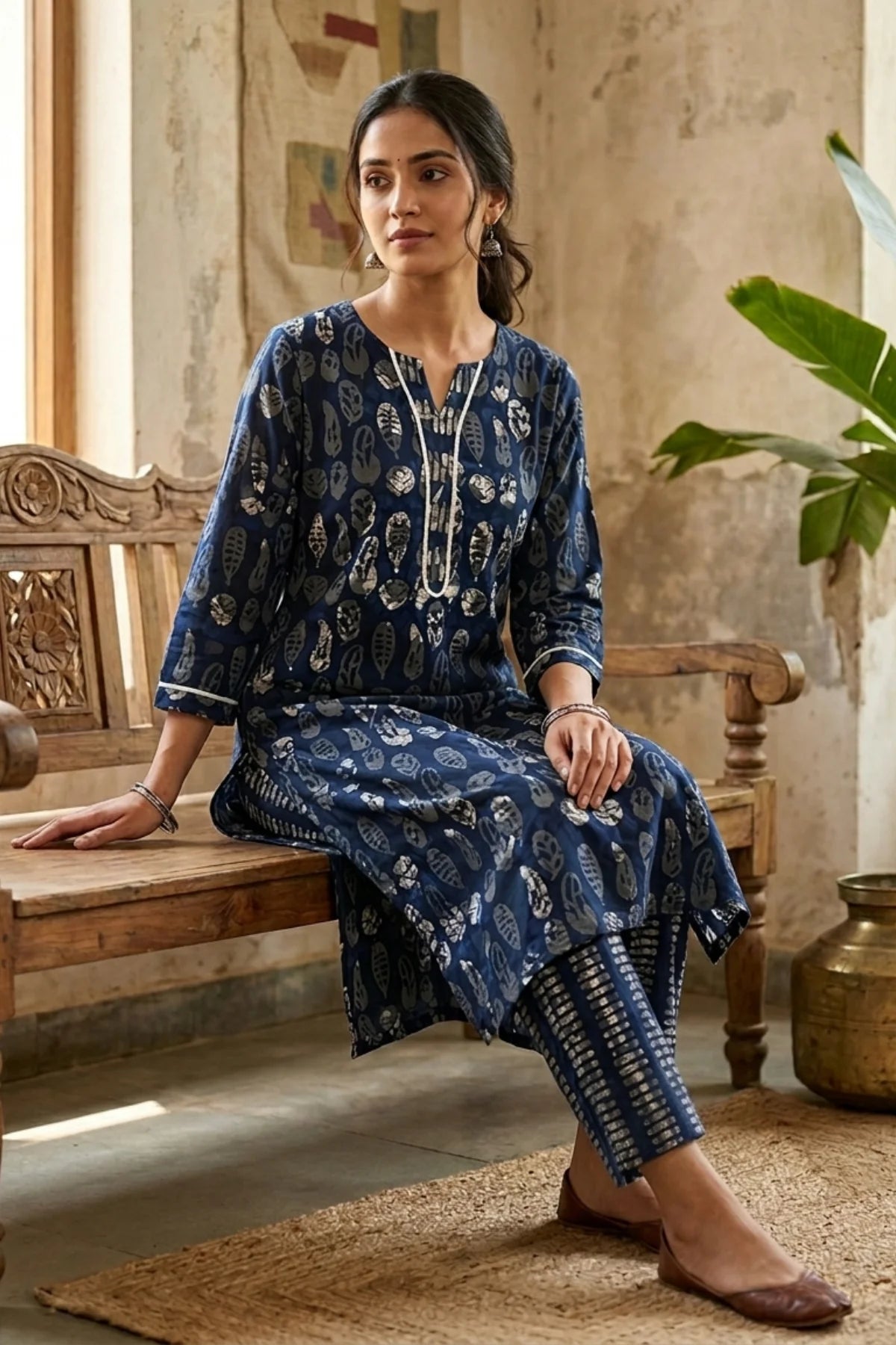 Silver Tide Batik Kurta Set – side view | handcrafted batik ethnic wear for women | Shades of You