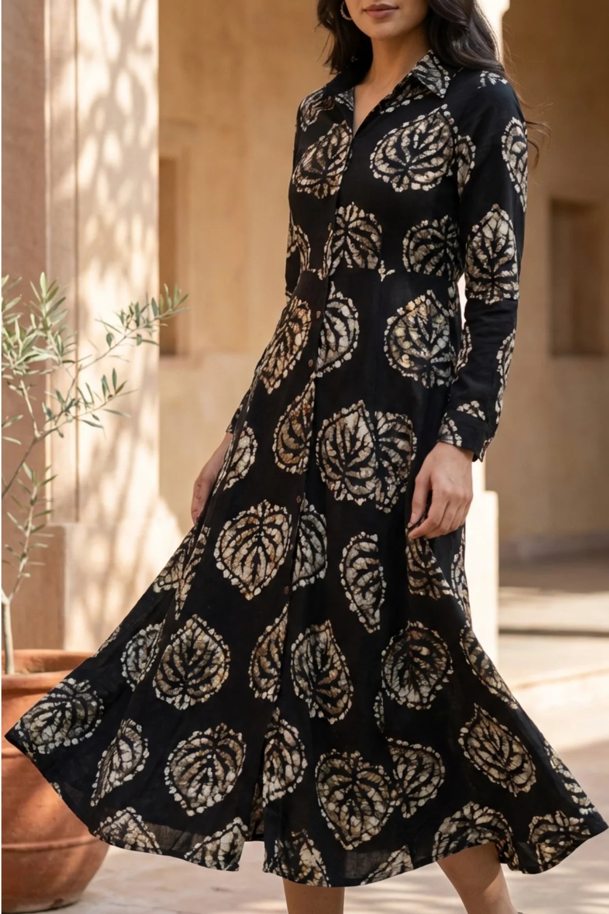 Noir Batik Shirt Dress – front view | handcrafted batik ethnic wear for women | Shades of You