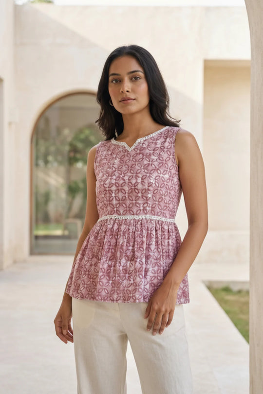 Summer's Batik Breeze Lavender Top – front view | handcrafted batik ethnic wear for women | Shades of You