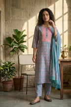 Pink Fern Batik Suit Set – front view | handcrafted batik ethnic wear for women | Shades of You