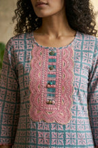 Pink Fern Batik Suit Set – back view | handcrafted batik ethnic wear for women | Shades of You