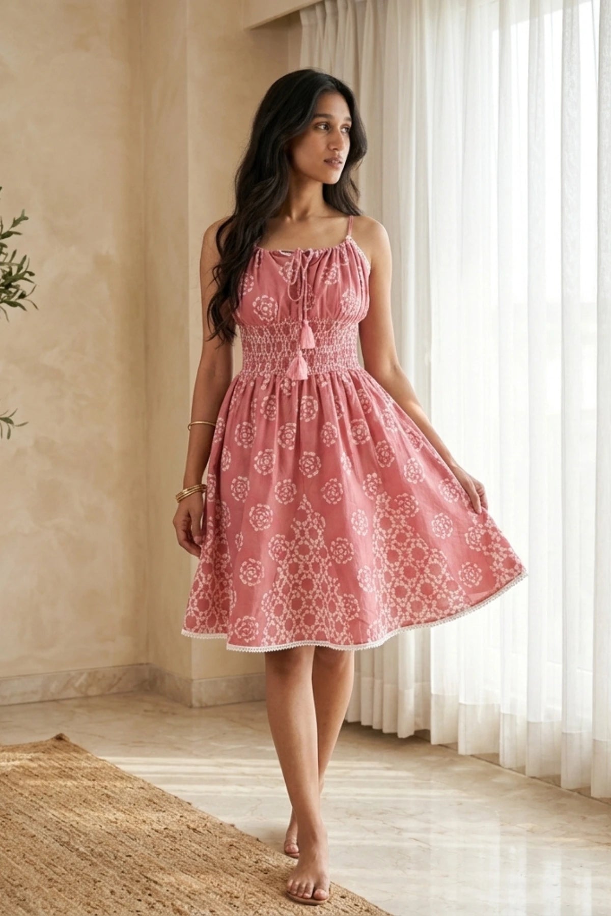 Dusky Pink Smoked Dress