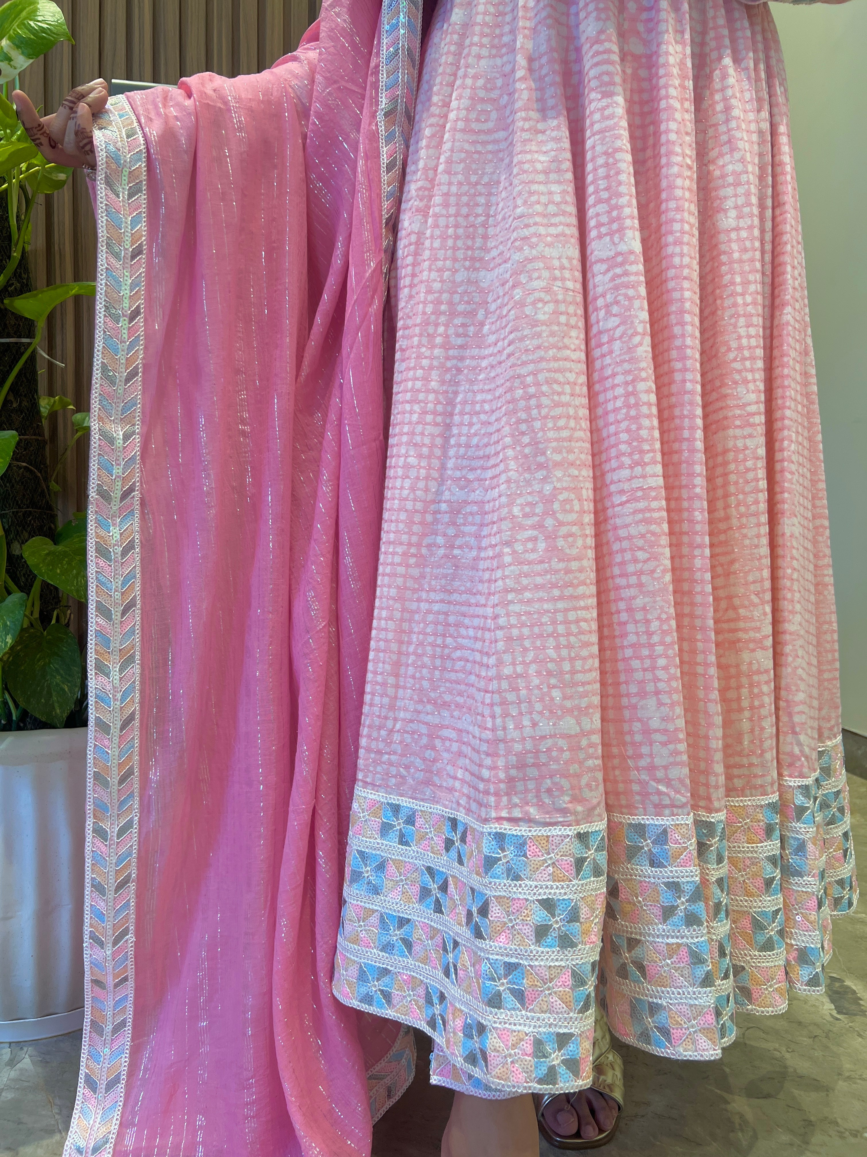 Gulnaar Pink Batik Anarkali Set