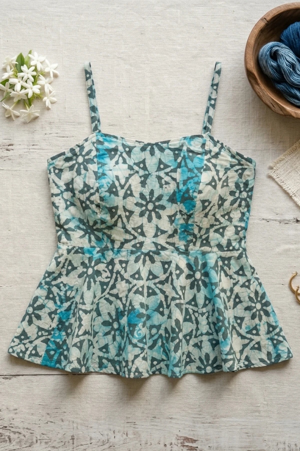 Blue Meadow Batik Peplum Top