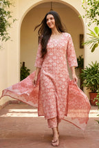 Rose Handprinted Batik Suit Set