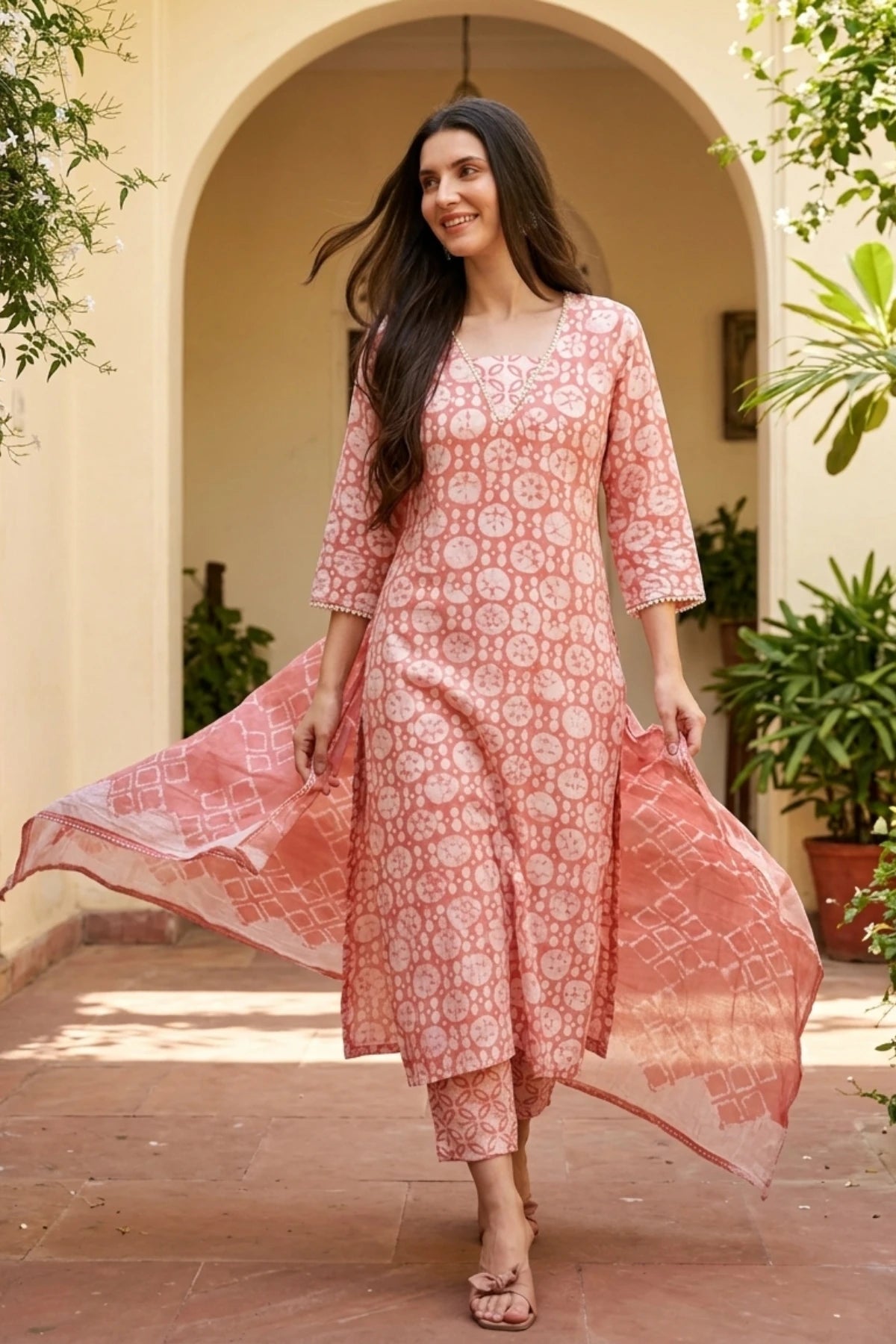 Rose Handprinted Batik Suit Set