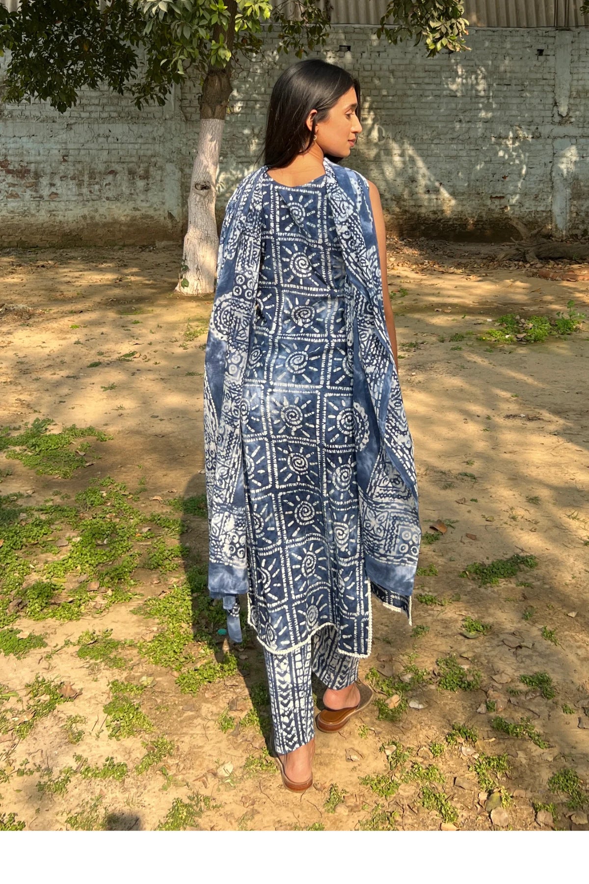 Batik Tie Dye Suit Set in Indigo Sun – detail shot | handcrafted batik ethnic wear for women | Shades of You
