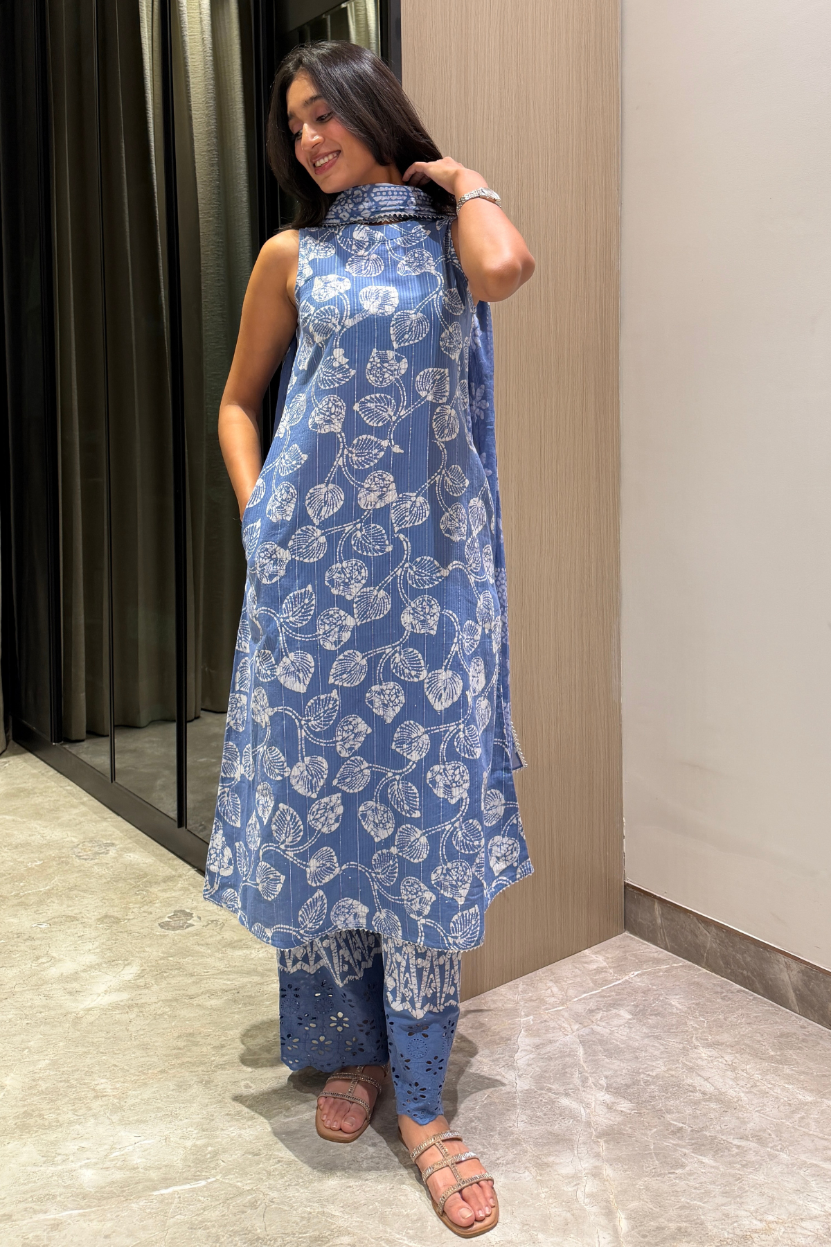 Chandni Silver Lining Batik Kurta Set – styled look | handcrafted batik ethnic wear for women | Shades of You