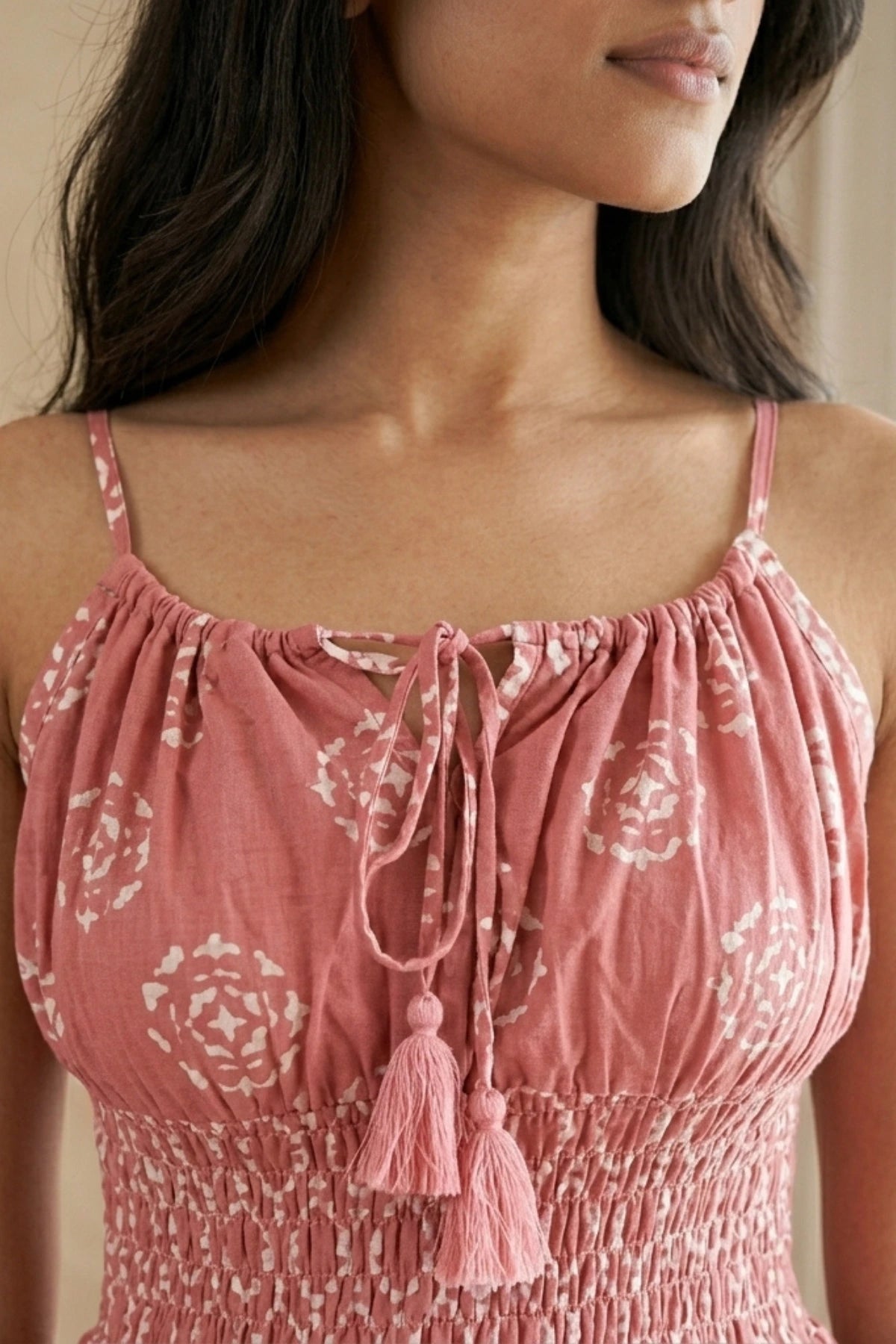 Dusky Pink Smoked Dress