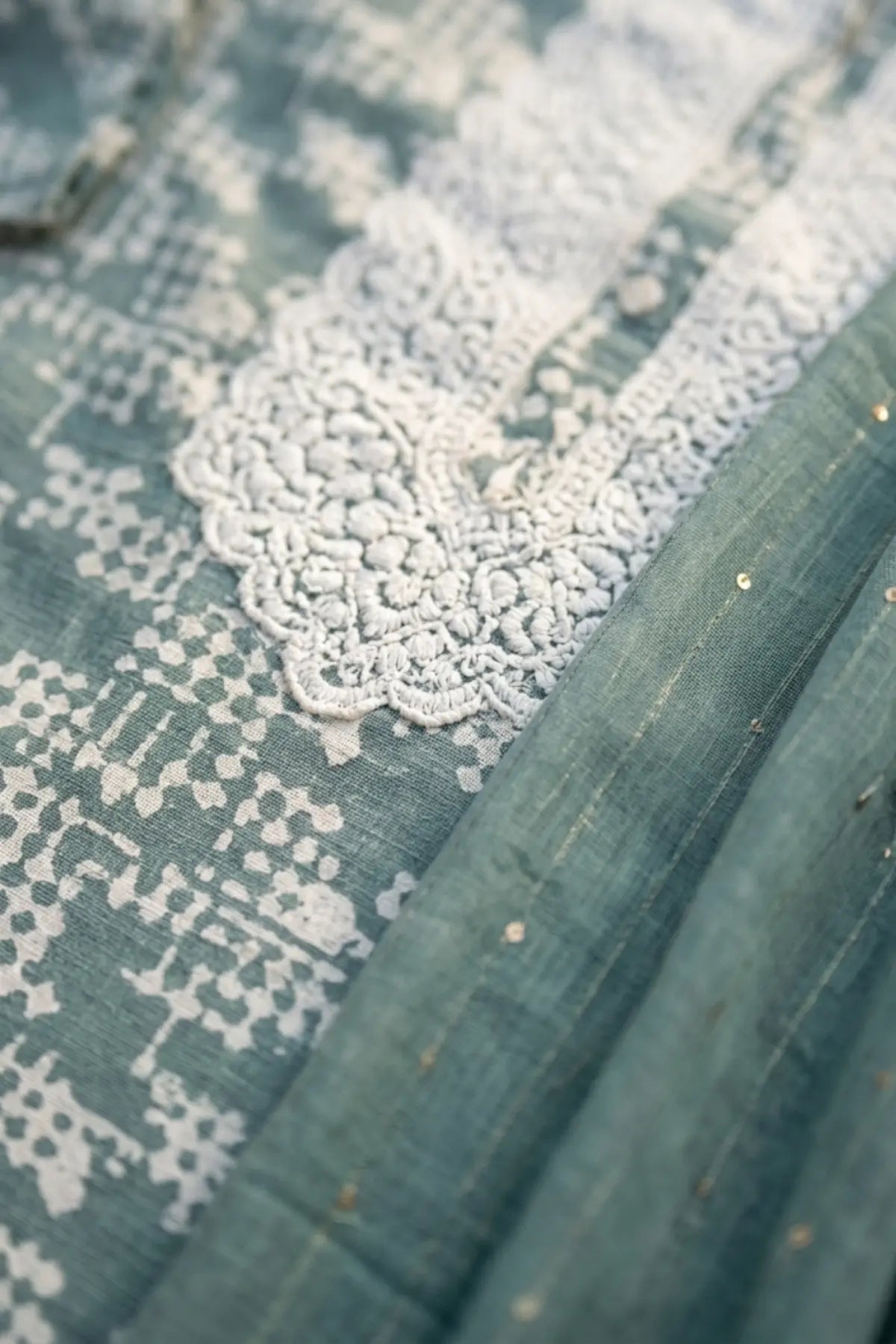 Smoke Glow Batik Set – model closeup | handcrafted batik ethnic wear for women | Shades of You