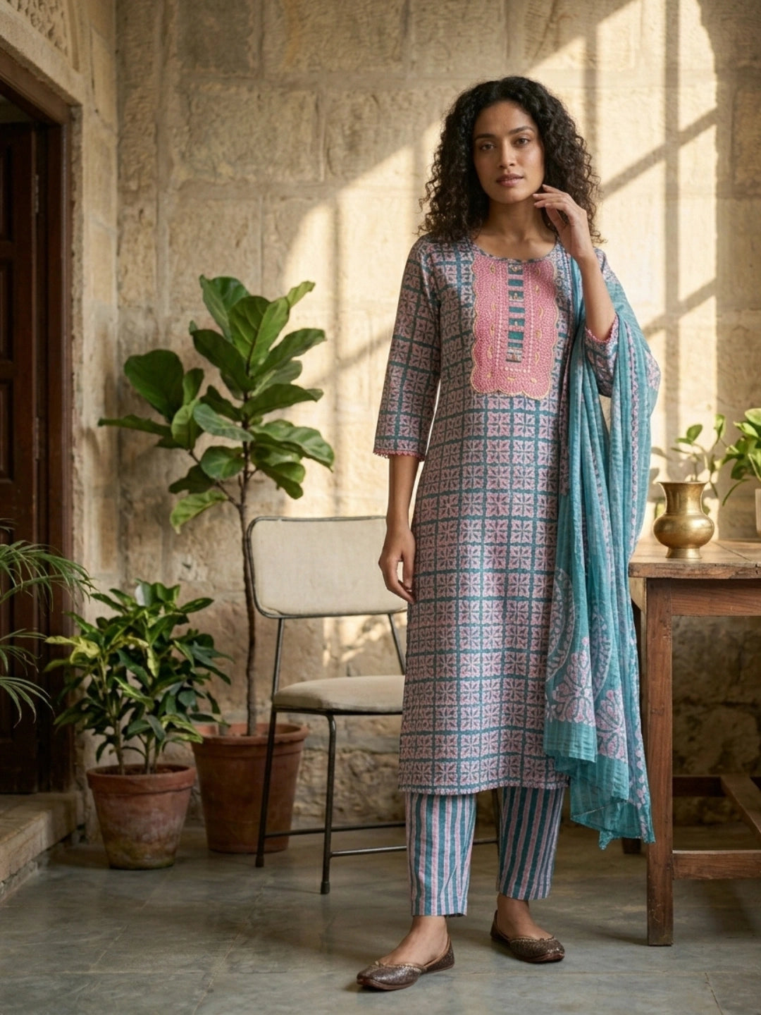 Pink Fern Batik Suit Set