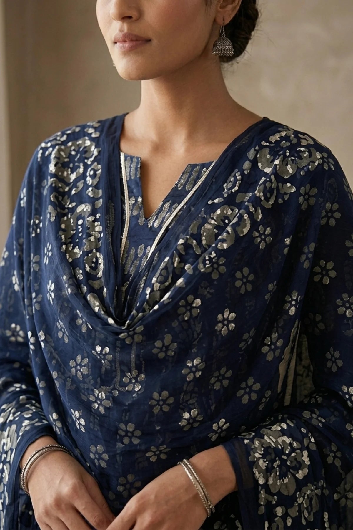 Silver Tide Batik Kurta Set – styled look | handcrafted batik ethnic wear for women | Shades of You