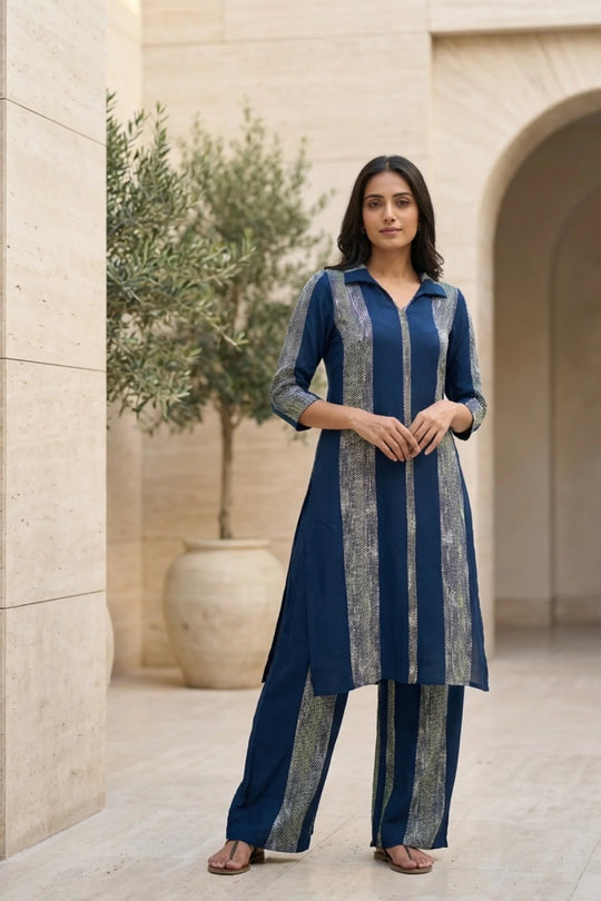 Everyday Luxe Jacquard Kurta Set – front view | handcrafted batik ethnic wear for women | Shades of You