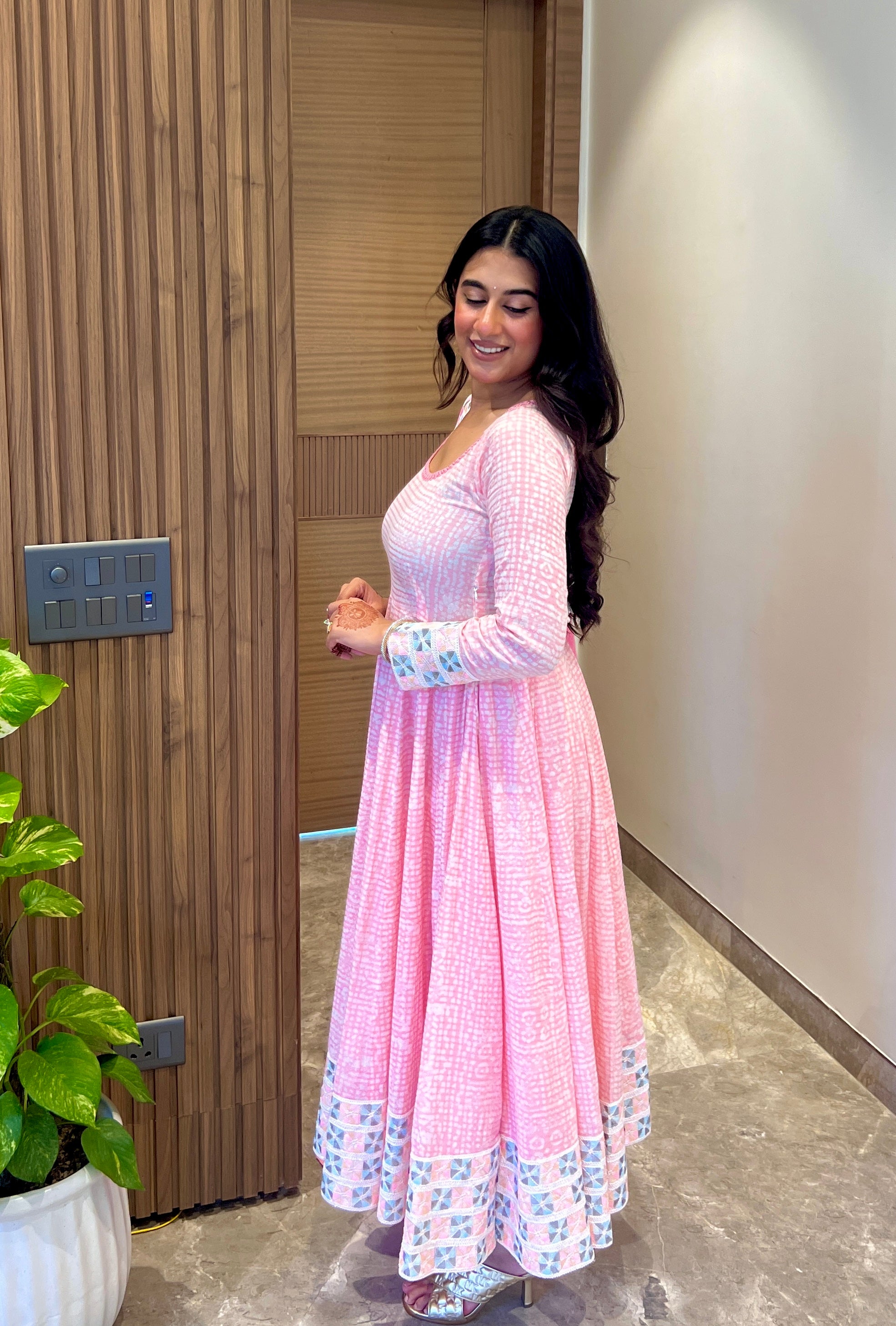 Gulnaar Pink Batik Anarkali Set
