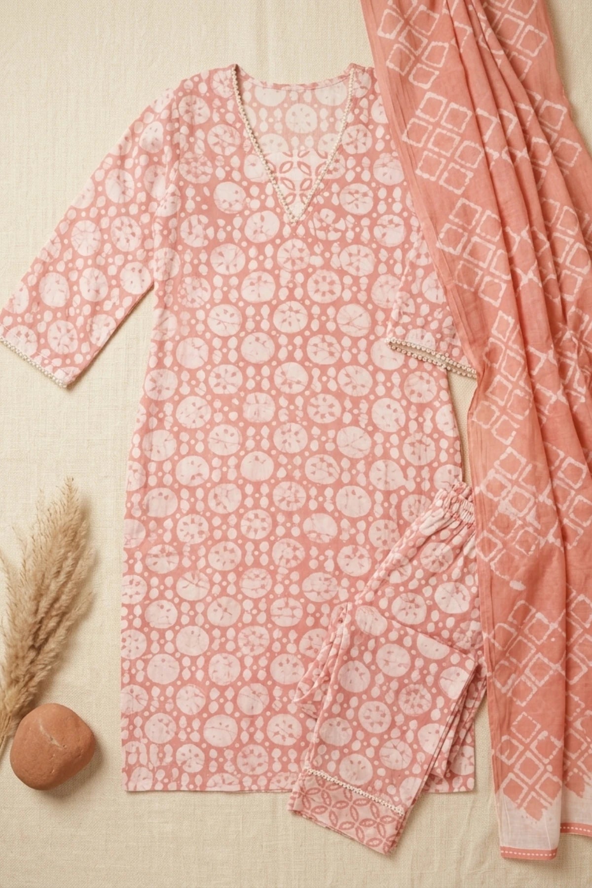 Rose Handprinted Batik Suit Set