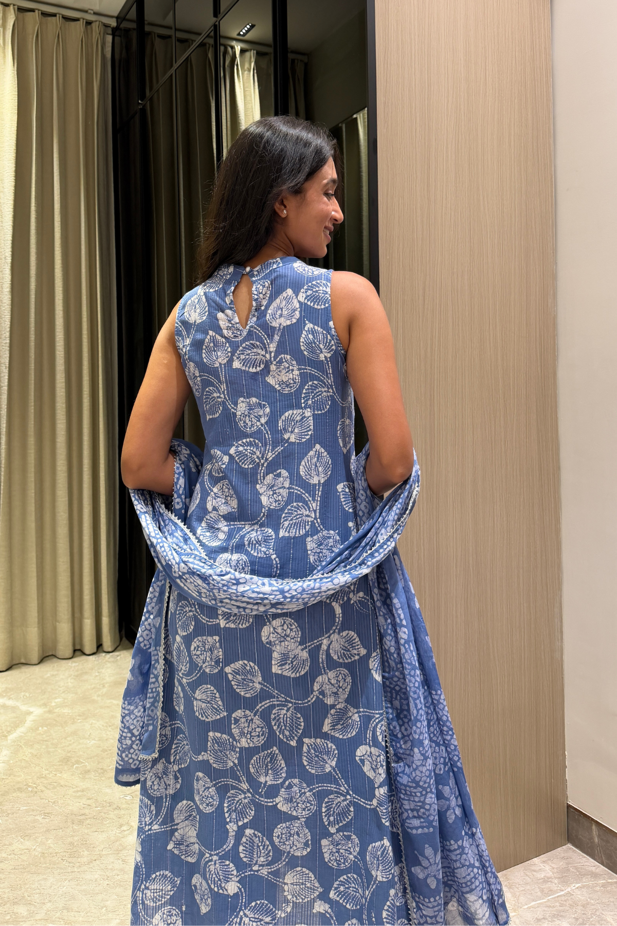 Chandni Silver Lining Batik Kurta Set – back view | handcrafted batik ethnic wear for women | Shades of You