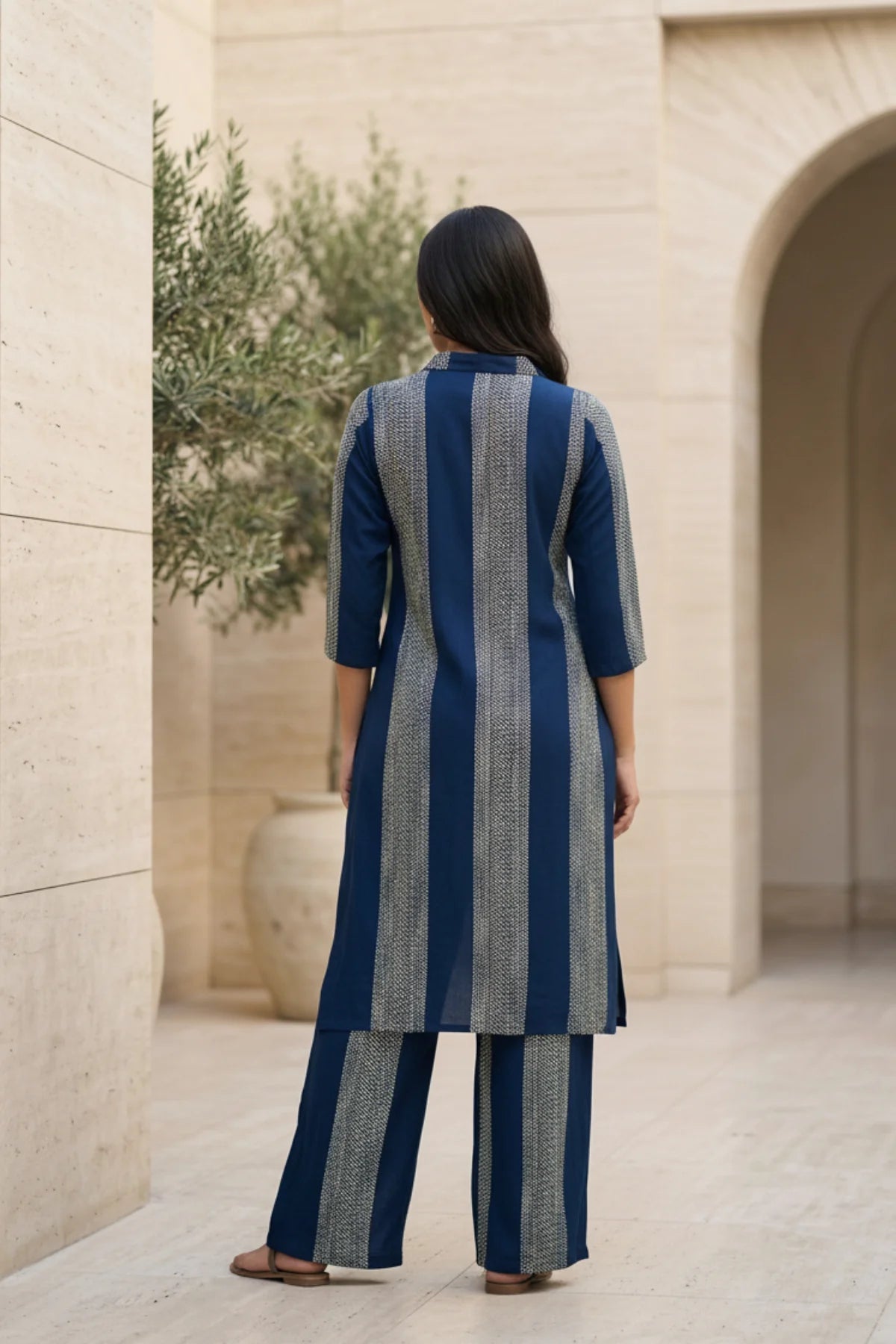 Everyday Luxe Jacquard Kurta Set – back view | handcrafted batik ethnic wear for women | Shades of You