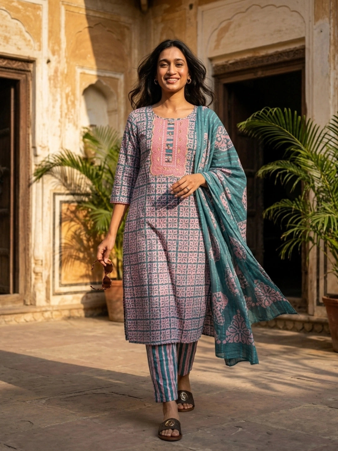 Pink Fern Batik Suit Set