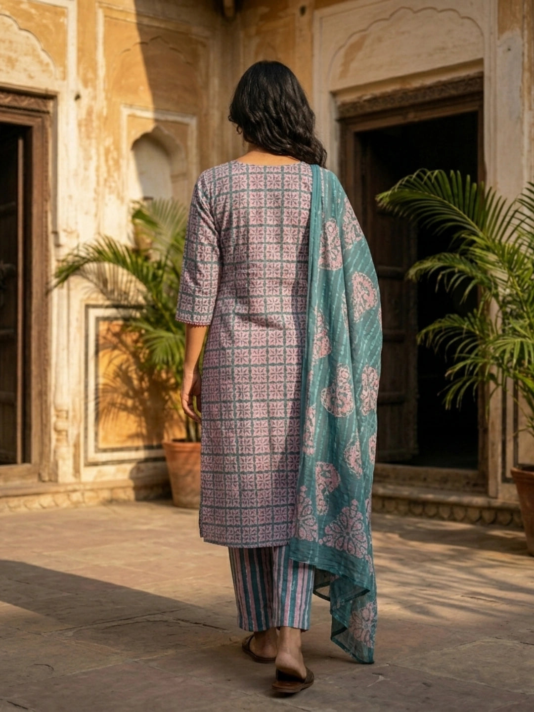 Pink Fern Batik Suit Set